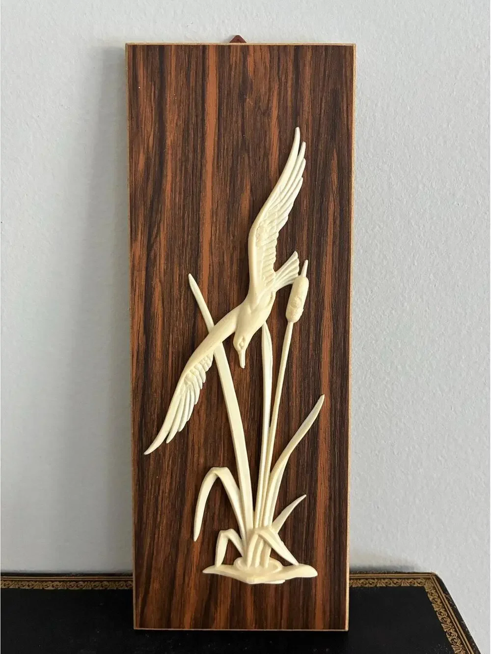 Vintage MCM West Germany Wall Plaque: Plastic Bird & Reeds